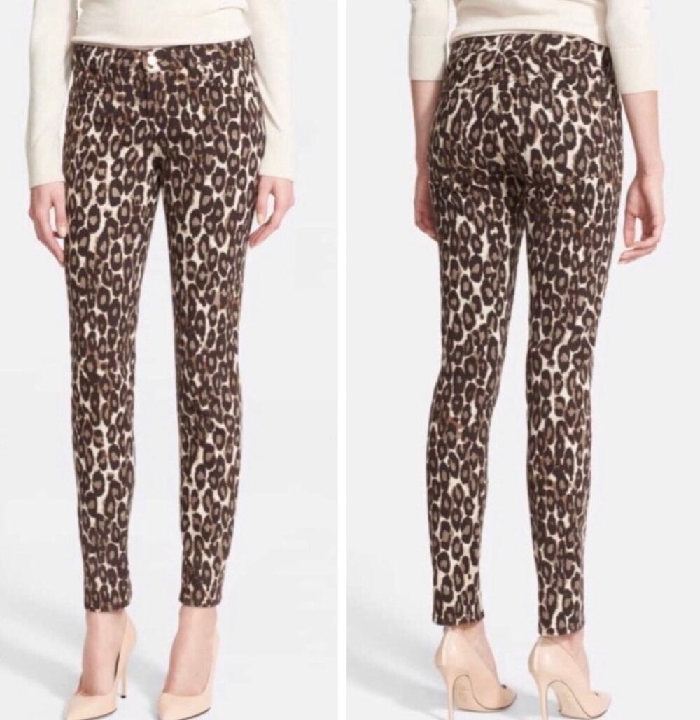 Kate Spade Broome Street Leopard Print Slim Fit Jeans 28 Pinup Rocker Chic EUC
